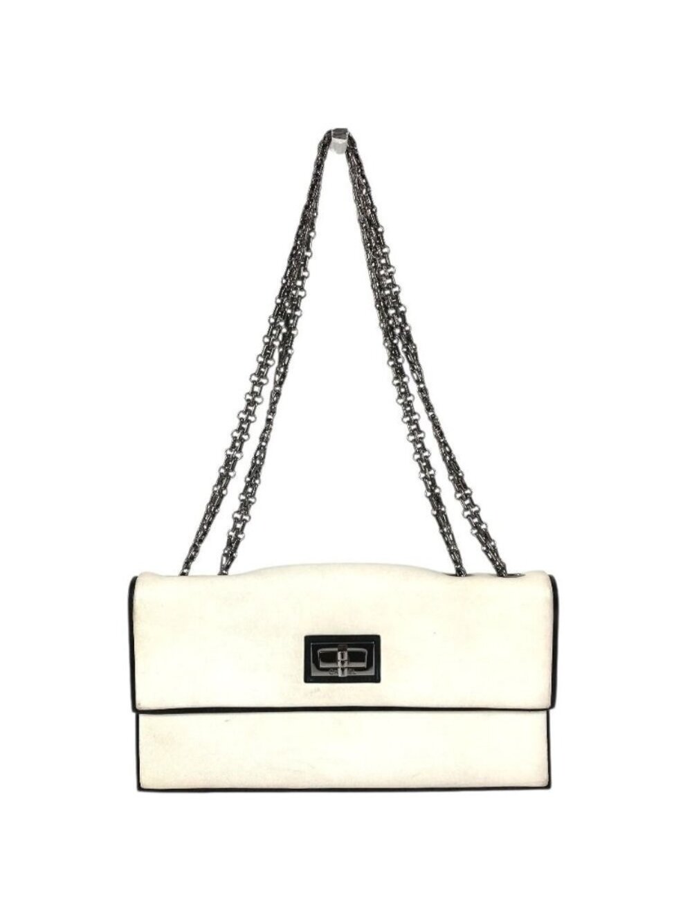 Chanel Shoulder Bag Logo Leather White